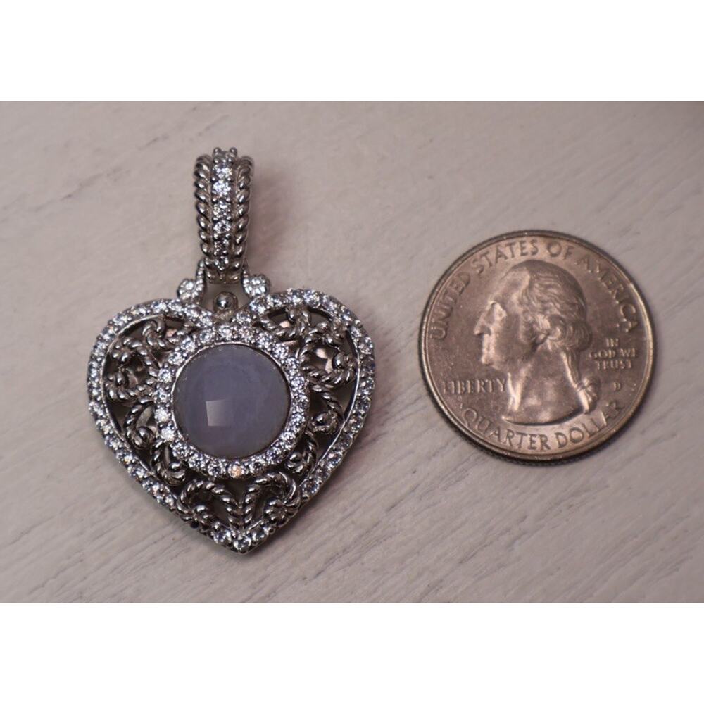 Judith Ripka Sterling Silver Chalcedony & Cz Heart Pendant 14.6G / 1.5in - Picture 4 of 5
